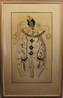 Signed Watercolor/Ink Figural Painting, 20th C.