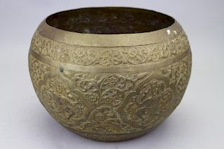 19th C. Tibetan Brass Engraved Bowl