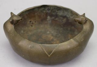 Antique Signed Bronze Figural Bowl