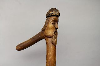 Antique Carved Folk Art Figural Cane