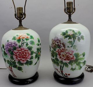 Antique Calligraphy Signd Chinese Ginger Jar Lamps