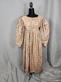 Antique c1820 Cotton Resist Print Dress