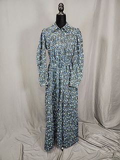Antique c1890 Cotton Wrapper Dress - Blue