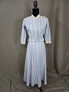 Antique c1880 2 Pc Cotton Dress - Blue Lace Print