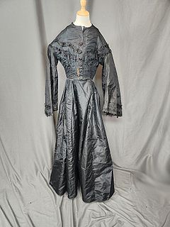 Antique c1860 Black Silk Dress