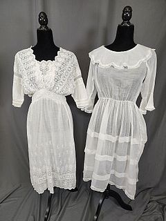 2 Girls Edwardian White Cotton Dresses