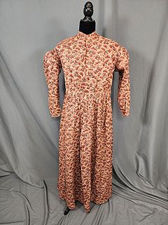 Antique c1840 Madder Crackle Print Dress