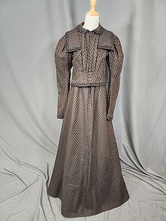 Antique 19th Century Brown Woven Wool 2 Pc Dress