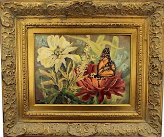 Signed 20th C. Oil/Board Painting of Butterfly