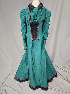Antique 19th Century Green Wool 2 Pc Dress