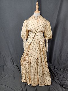 Antique c1870 3 Pc Silk Dress - Chinoiserie Print