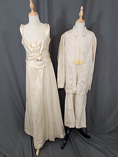 2 Antique Ivory Silk Dresses