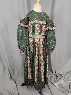 Antique Green Wool Challis Girls Dress