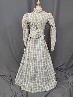 Antique Blue Plaid Wool 2 Pc Dress
