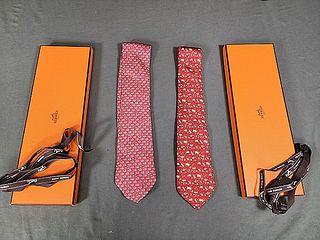 2 Mens Hermes Ties with Boxes