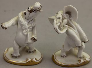 (2) Augarien Austrian Porcelain Elephant & Hippo