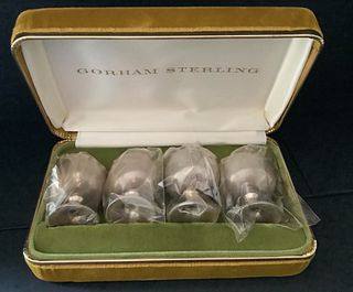 GORHAM STERLING CORDIAL  GOBLET CUPS WITH ORIG VELVET BOX 4