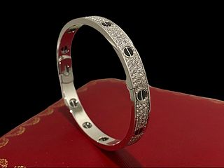 Cartier 18K White Gold Diamond-Paved, Ceramic Love Bracelet Size 20