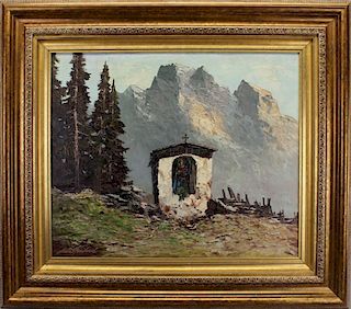 Signed Early 20th C. Shrine in the French Alps
