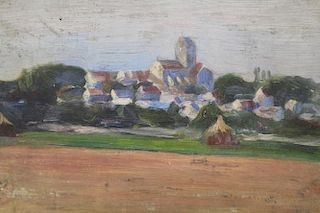 Signed 1894 Impressionist Painting of Town