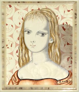 Foussa Itaya - Portrait of a Girl with Daschun Wall Paper