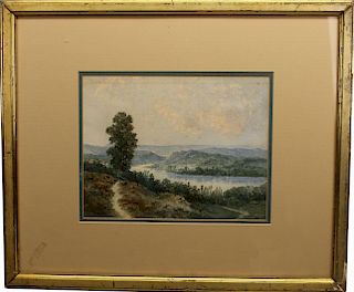 Signed 19th C. Hudson River School Watercolor