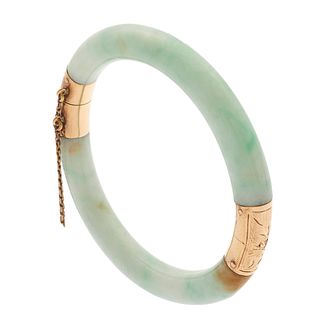 Jade, 14k Yellow Gold Bangle Bracelet