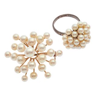 Mid-Century Cultured Pearl 14k, Sterling Silver Jewelry