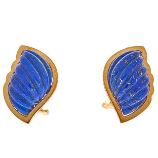 Pair of Lapis Lazuli, 14k Yellow Gold Earrings