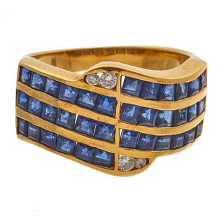 Sapphire, Diamond, 18k Yellow Gold Ring