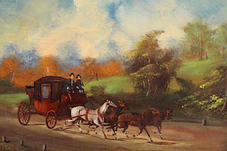 Antique Horse Drawn Carriage With Figures Painting