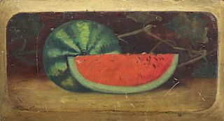 20th C. Oil/Board Still Life of Sliced Watermelon