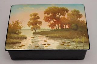 Signed 20th C. Russian Hand Painted Jewelry Box