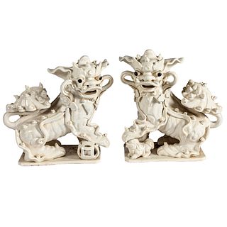 Pair Ceramic Guardian Lion Fu Dogs