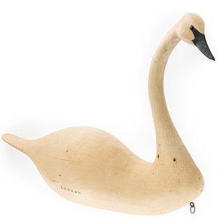Contemporary Folk Art Carved Swan, Thomas Langan