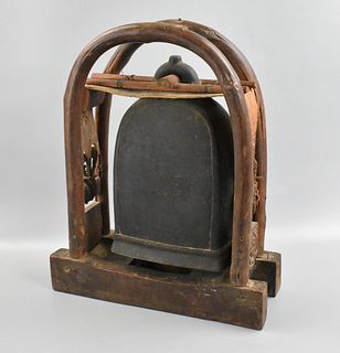 Chinese Bronze Bell on Wooden Stand, 17th C.