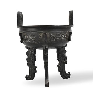 Chinese Bronze Tripod Ding Shaped Vessel, 19th C
