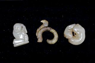 (3) Carved Chinese Jade Pendants