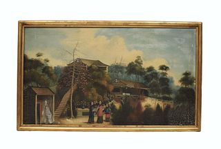 Chinese Export Oil Painting on Canvas,18/19th C.