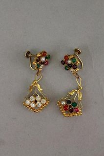 Pair, 14k Gold/ Colored Stone Earrings