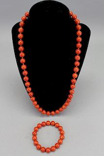 Red Coral Necklace and Bracelet