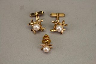 14kt Gold & Pearl Earring and Cuff Links