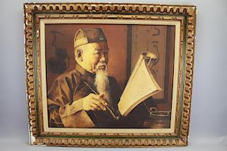 Signed Oil/Canvas of Chinese Scholar