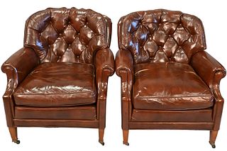 Pair of Bloomingdale Leather Easy Chairs
