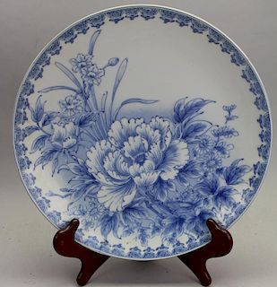 Antique Signed Blue/White Japanese Charger