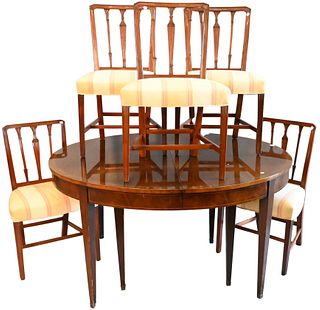 Slightly Oval Mahogany Dining Table with Five Chairs