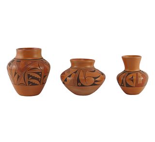 NO RESERVE Group of 3: Jeanette Sahu - Hopi Polychrome Vase/Ollas c. 1970-80s (P3769)