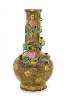 A Gilt Decorated Teadust Ground Porcelain Vase Height 10 1/2 inches.