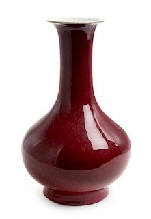 A Langyao -Type Red Glazed Porcelain Vase Height 12 3/4 inches.