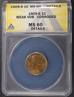 1909-S VDB LINCOLN CENT ANACS MS-60 DETAILS